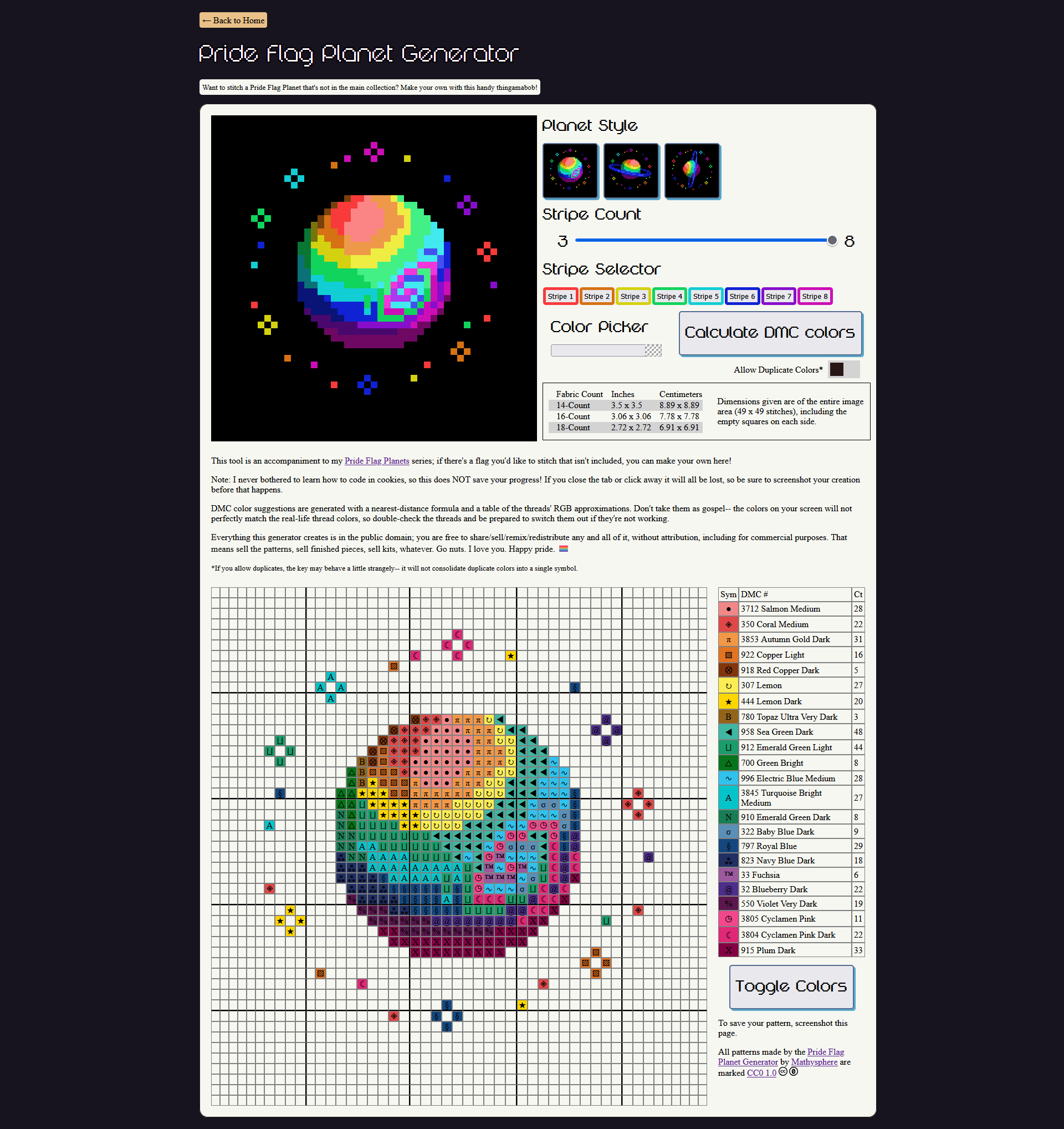 The Pride Flag Planet Generator webpage